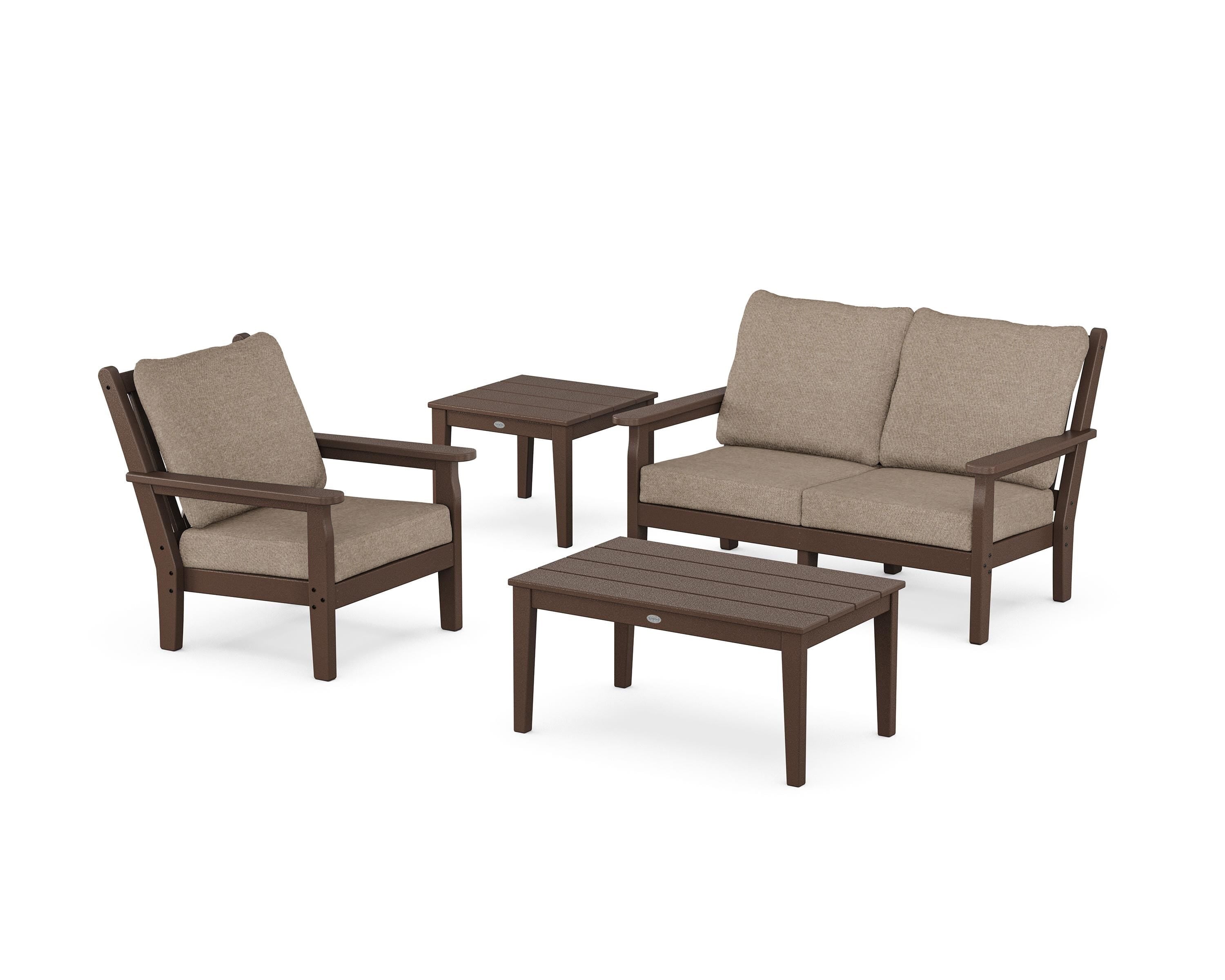 POLYWOOD® Chippendale 4-Piece Deep Seating Set in Mahogany / Spiced Burlap