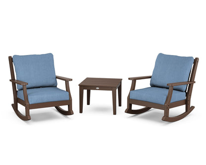 Country Living Wovendale 3-Piece Deep Seating Rocker Set in Mahogany / Sky Blue