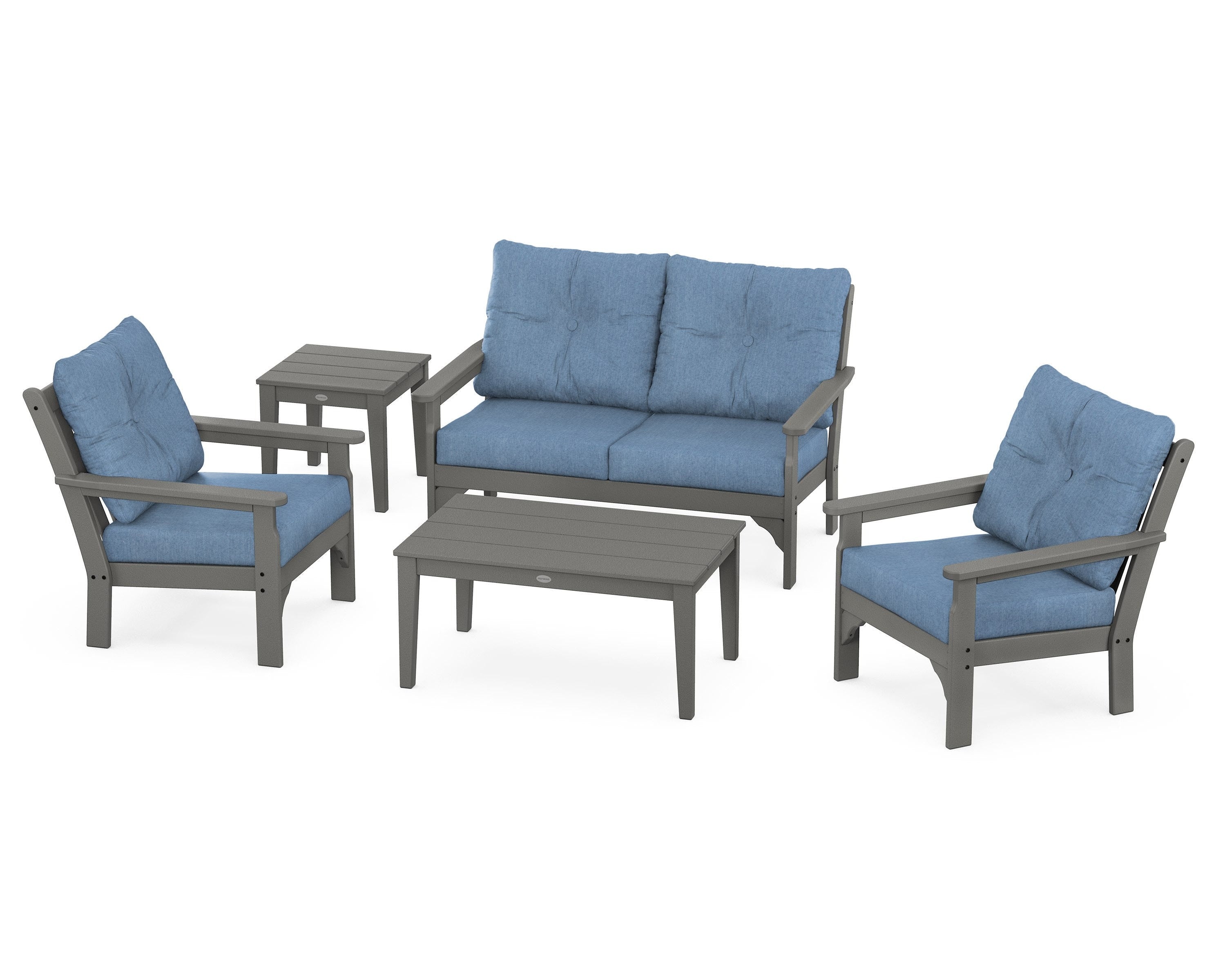POLYWOOD® Vineyard 5-Piece Deep Seating Set in Slate Grey / Sky Blue