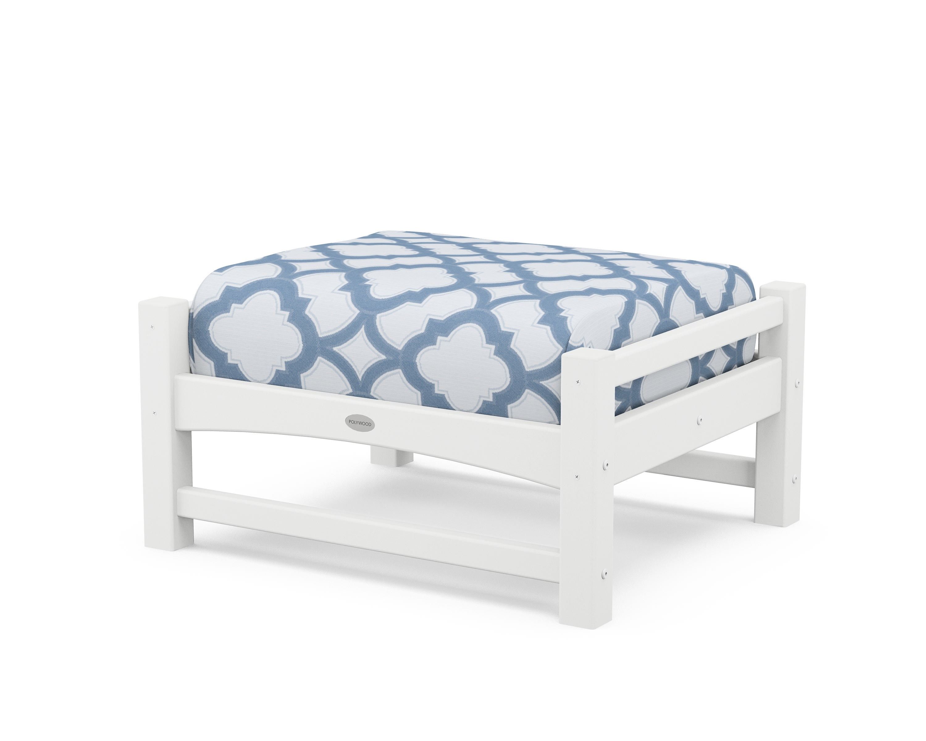POLYWOOD® Club Ottoman in White / Trellis Sky Blue