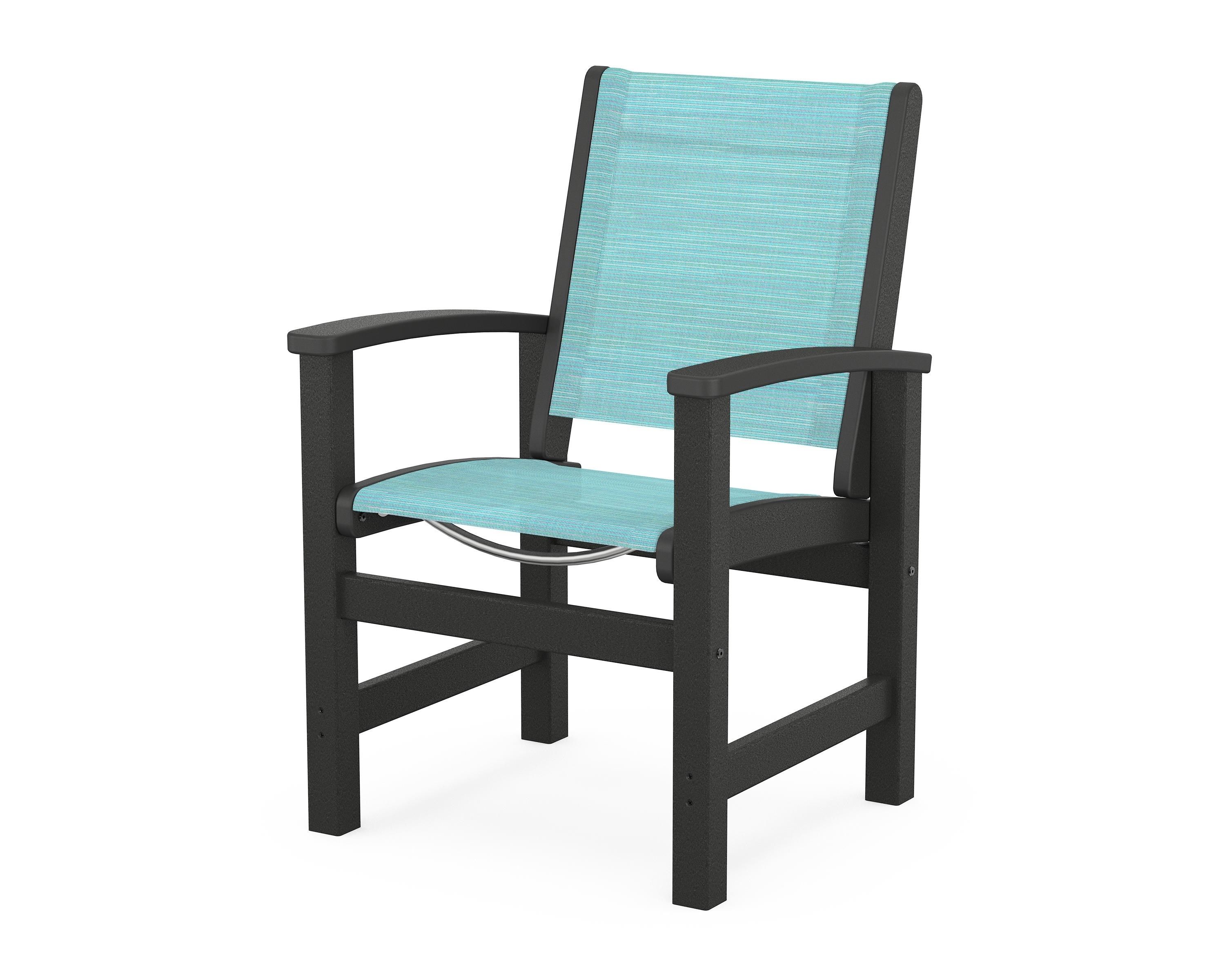 POLYWOOD® Coastal Dining Chair in Black / Dupioni Aquamarine Sling