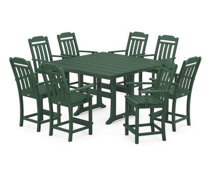 Country Living Cottage 9-Piece Square Farmhouse Counter Set with Trestle Legs in Green
