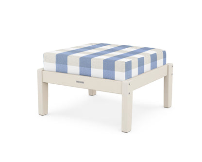 Martha Stewart by POLYWOOD® Chinoiserie Deep Seating Ottoman in Sand / Buffalo Plaid Sky Blue