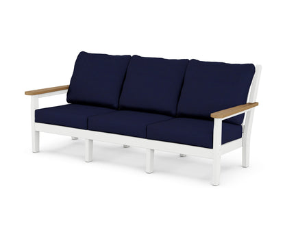 POLYWOOD® Chippendale Deep Seating Sofa in White / Natural / Navy