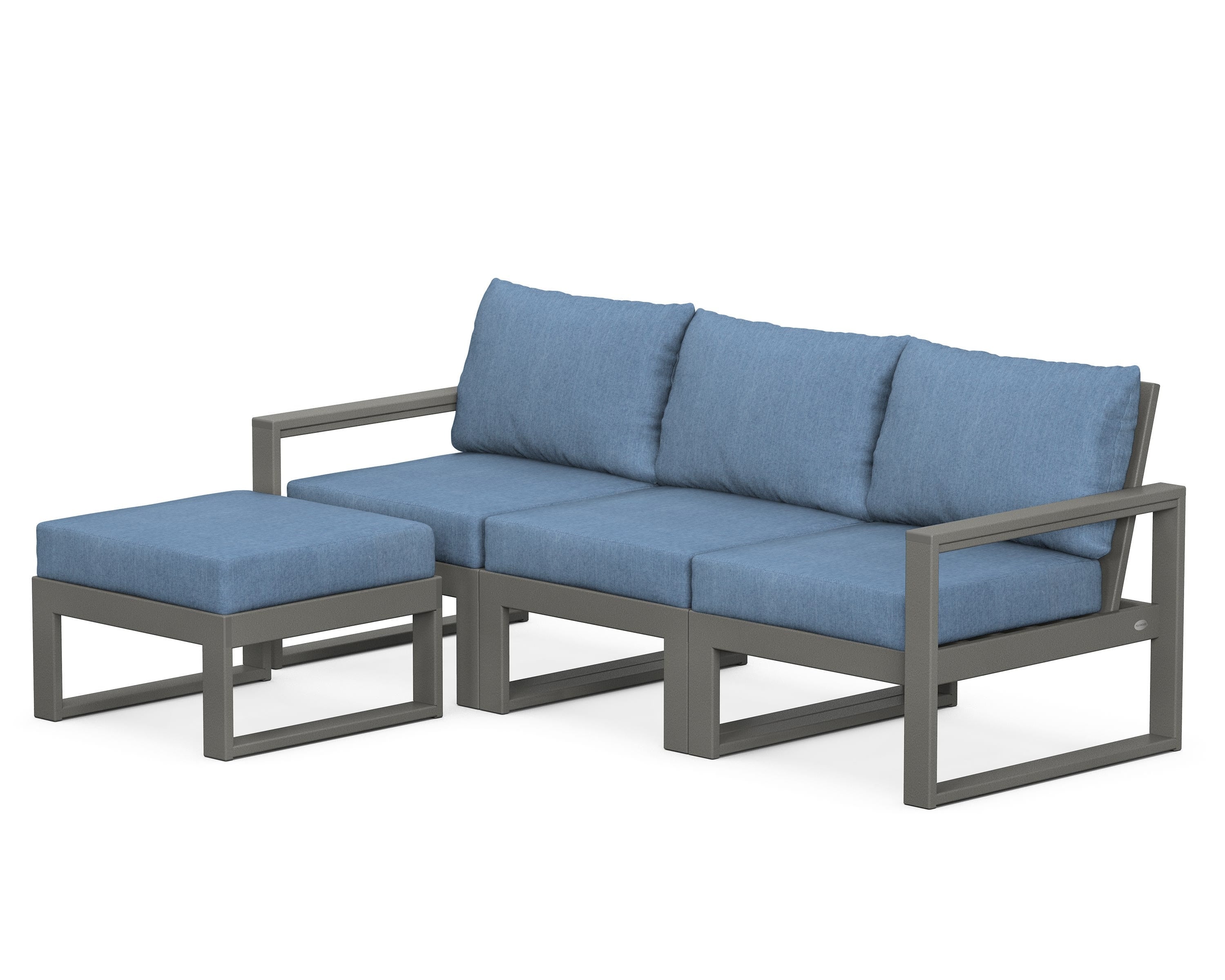 POLYWOOD® EDGE 4-Piece Modular Deep Seating Set with Ottoman in Slate Grey / Sky Blue