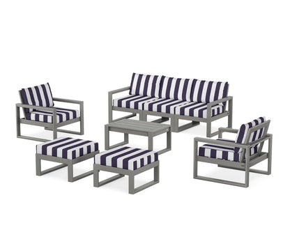 POLYWOOD® EDGE Sectional 8-Piece Lounge Sofa Set in Slate Grey / Cabana Stripe Navy