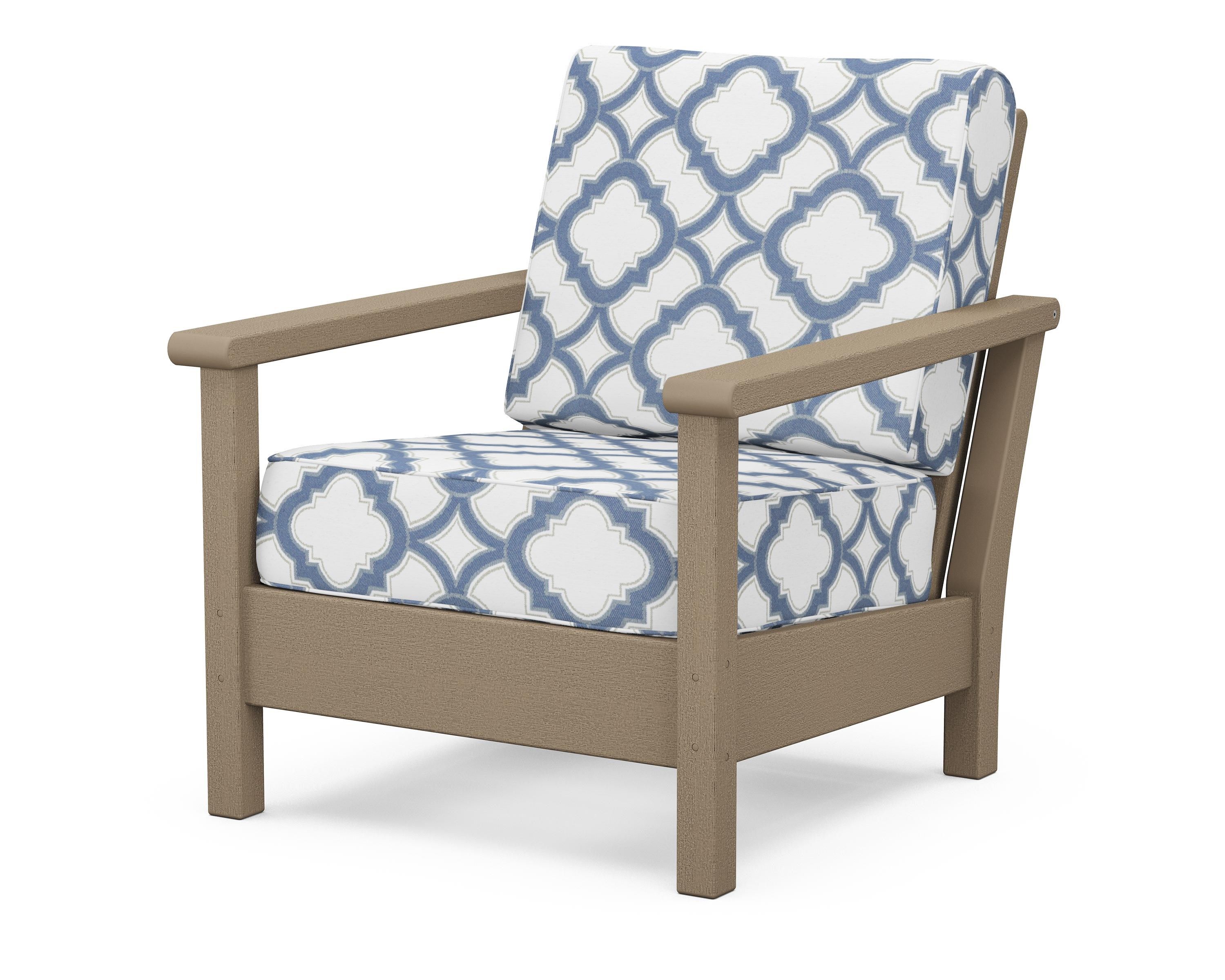 POLYWOOD® Harbour Deep Seating Chair in Vintage Sahara / Trellis Sky Blue