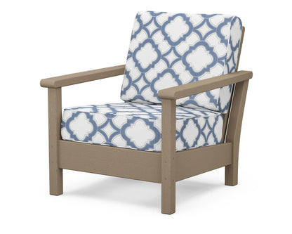 POLYWOOD® Harbour Deep Seating Chair in Vintage Sahara / Trellis Sky Blue
