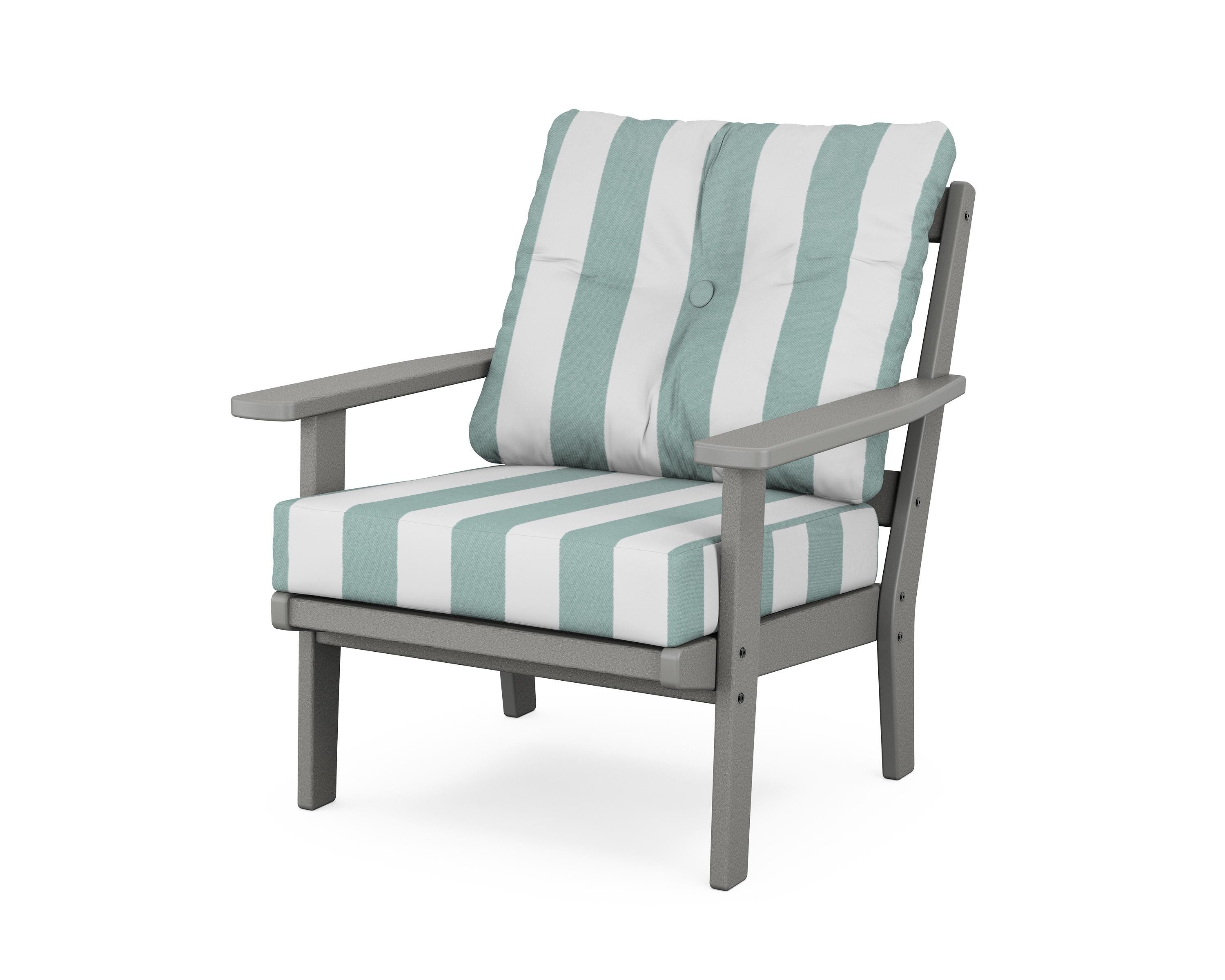 POLYWOOD® Prairie Deep Seating Chair in Slate Grey / Cabana Stripe Glacier Spa