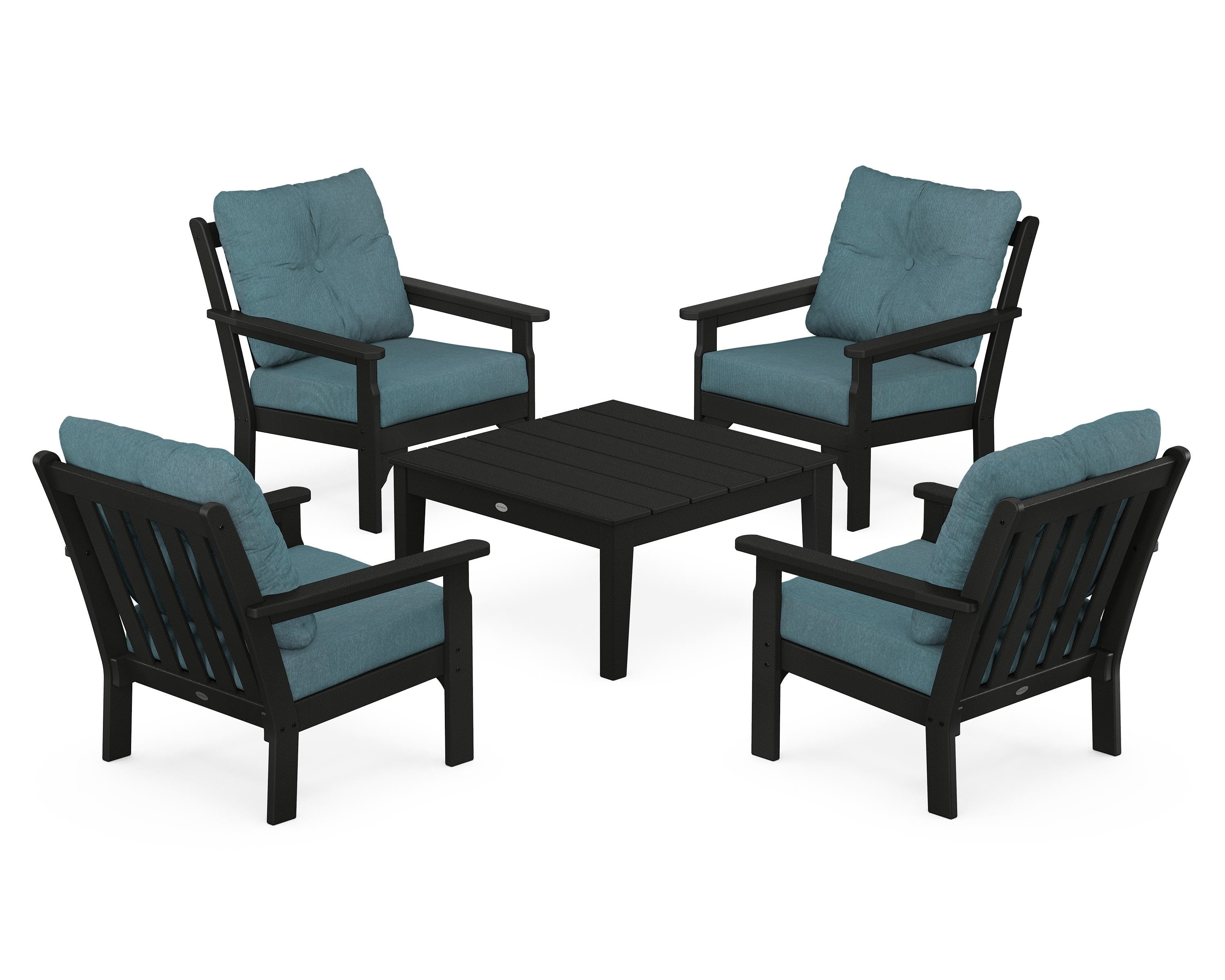 POLYWOOD® Vineyard 5-Piece Deep Seating Conversation Set in Black / Ocean Teal