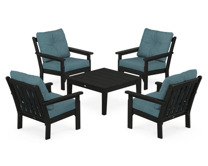 POLYWOOD® Vineyard 5-Piece Deep Seating Conversation Set in Black / Ocean Teal