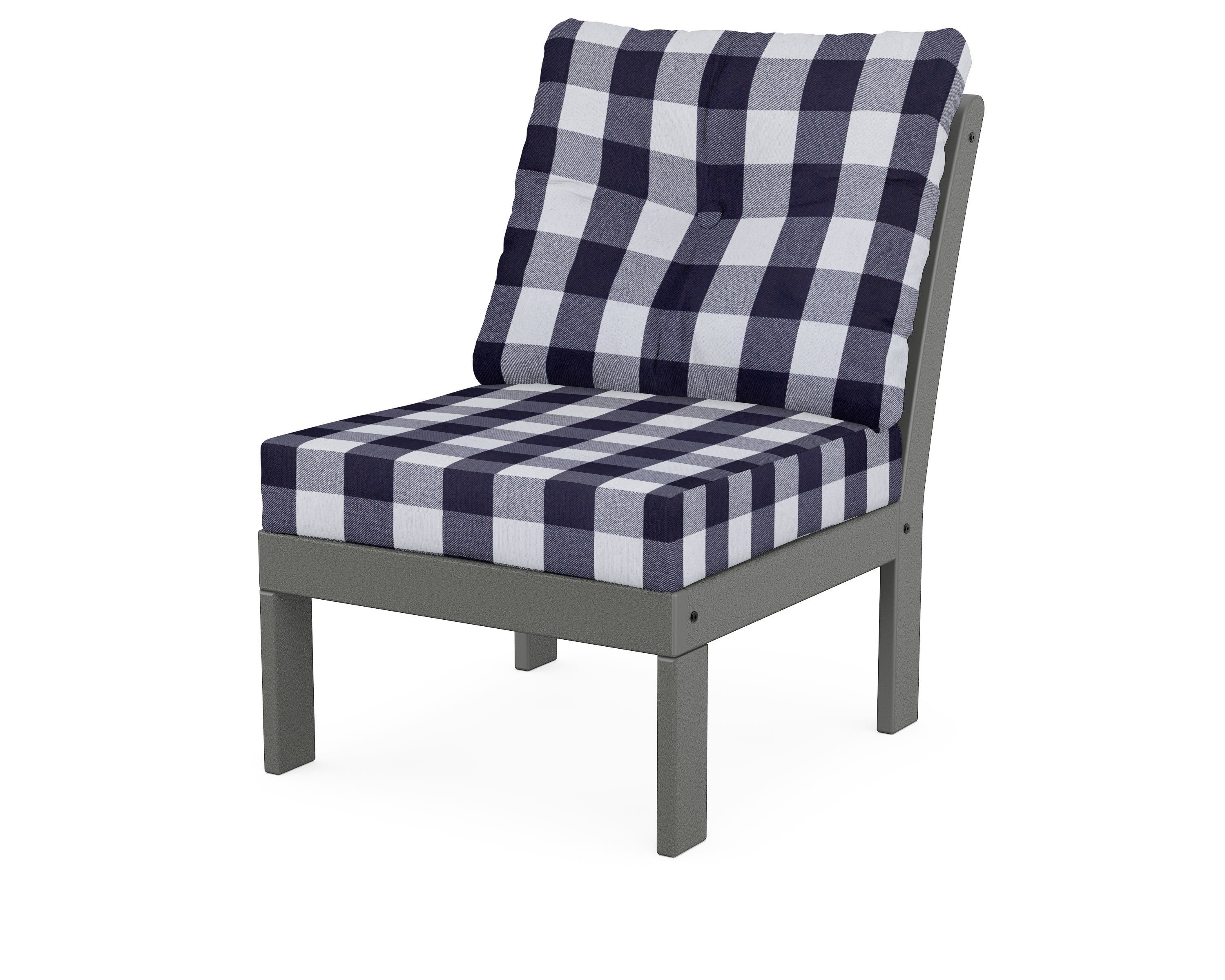 POLYWOOD® Vineyard Modular Armless Chair in Slate Grey / Buffalo Plaid Navy