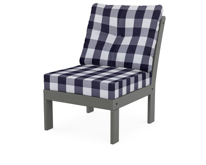POLYWOOD® Vineyard Modular Armless Chair in Slate Grey / Buffalo Plaid Navy