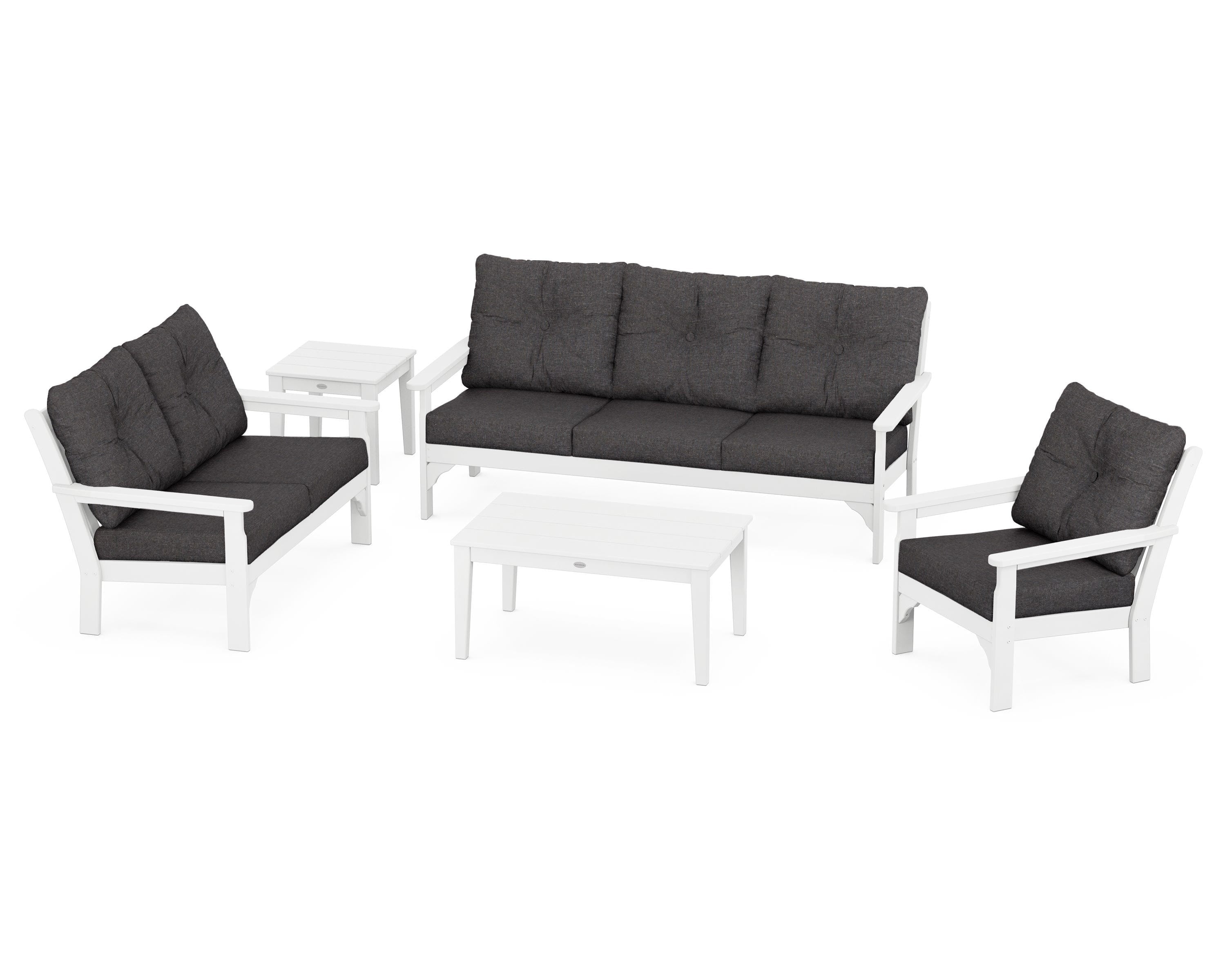 POLYWOOD® Vineyard 5 Piece Deep Seating Set in White / Ash Charcoal