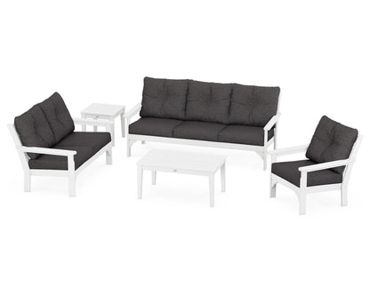 POLYWOOD® Vineyard 5 Piece Deep Seating Set in White / Ash Charcoal