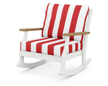 POLYWOOD® Braxton Deep Seating Rocking Chair in White / Natural / Cabana Stripe Crimson