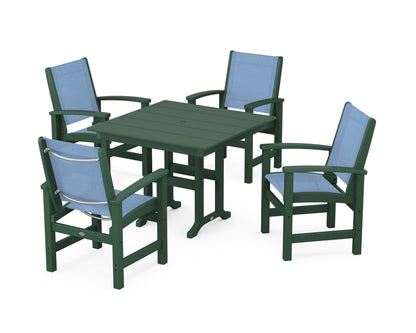 POLYWOOD® Coastal 5-Piece Farmhouse Dining Set in Green / Poolside Sling