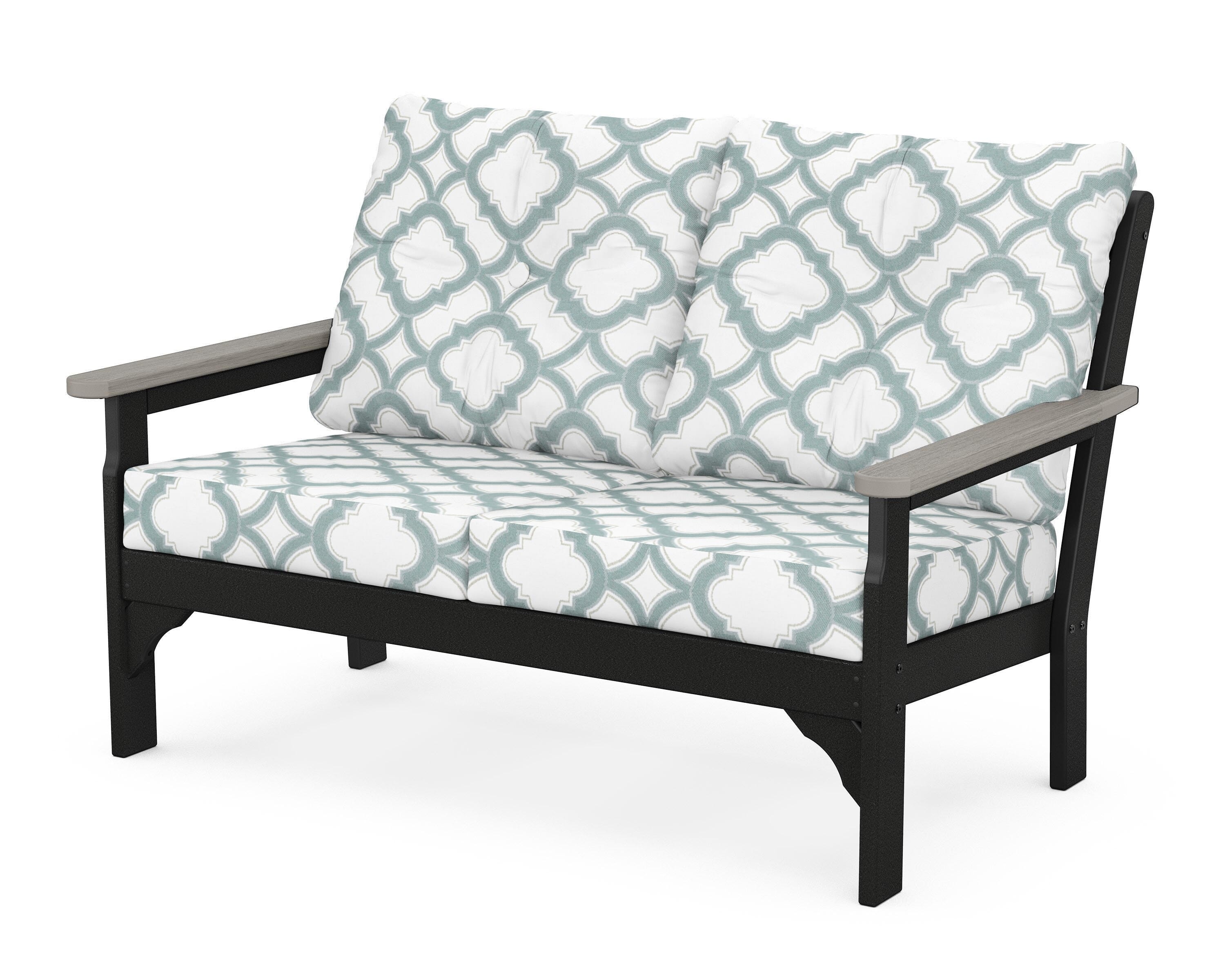 POLYWOOD® Vineyard Deep Seating Loveseat in Black / Driftwood / Trellis Glacier Spa