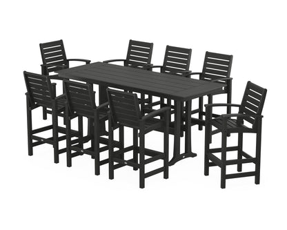 POLYWOOD® Signature 9-Piece Farmhouse Bar Set with Trestle Legs in Black