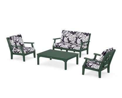 Martha Stewart by POLYWOOD® Chinoiserie 4-Piece Deep Seating Set with Loveseat in Green / Leaf Navy