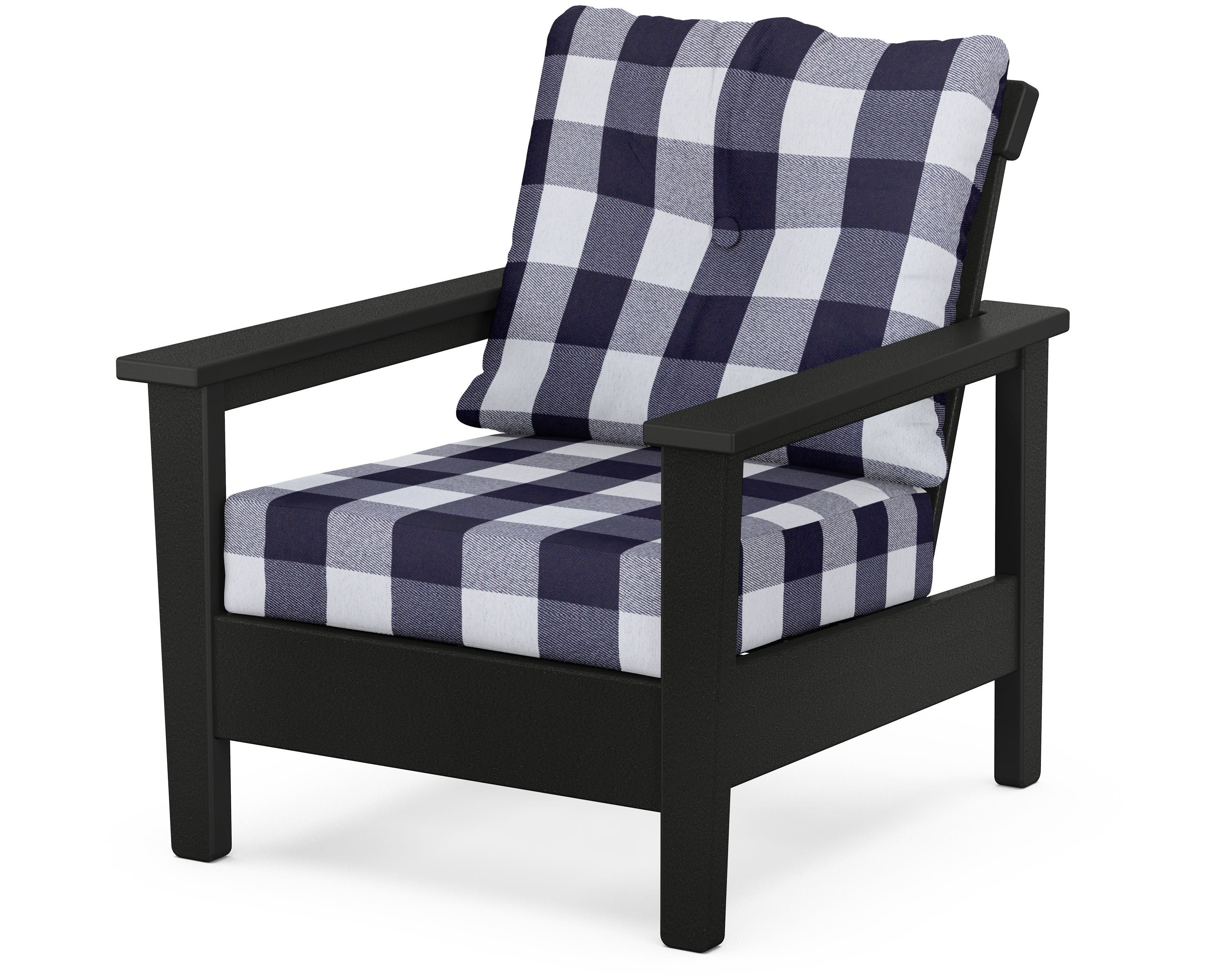 POLYWOOD® Prescott Deep Seating Chair in Black / Buffalo Plaid Navy