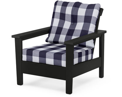 POLYWOOD® Prescott Deep Seating Chair in Black / Buffalo Plaid Navy