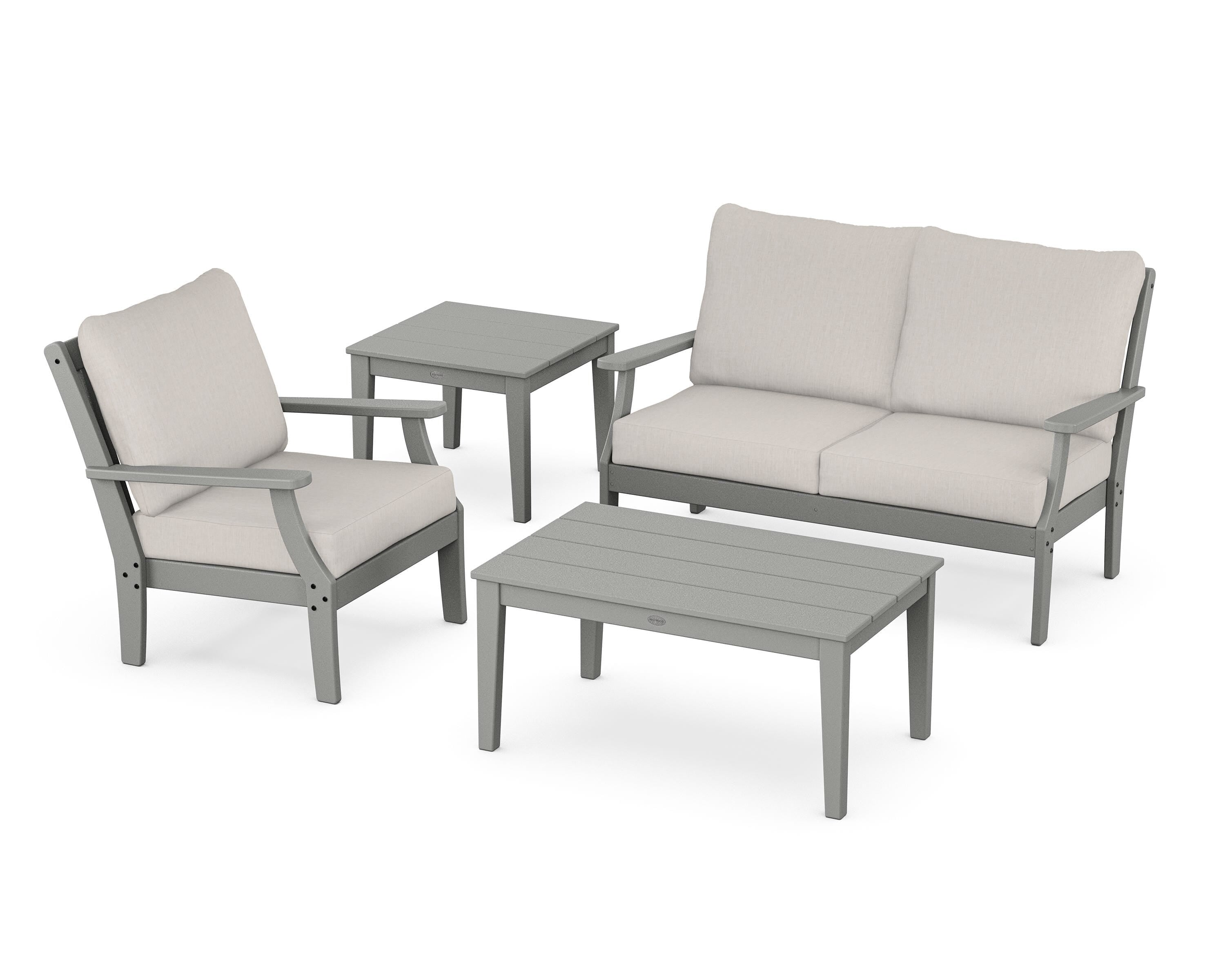POLYWOOD® Braxton 4-Piece Deep Seating Set in Slate Grey / Cast Ash
