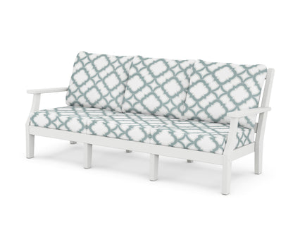 Martha Stewart by POLYWOOD® Chinoiserie Deep Seating Sofa in White / Trellis Glacier Spa