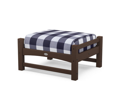 POLYWOOD® Club Ottoman in Mahogany / Buffalo Plaid Navy