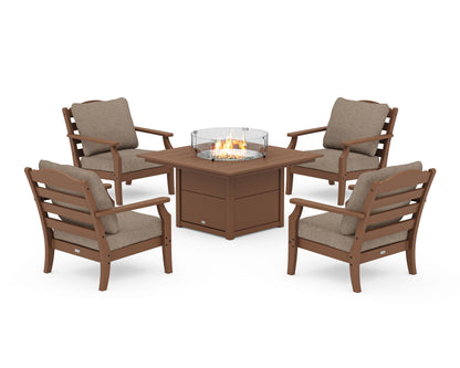 Draper James™ by  POLYWOOD® Savannah 5-Piece Deep Seating Set with Fire Pit Table in Teak / Spiced Burlap