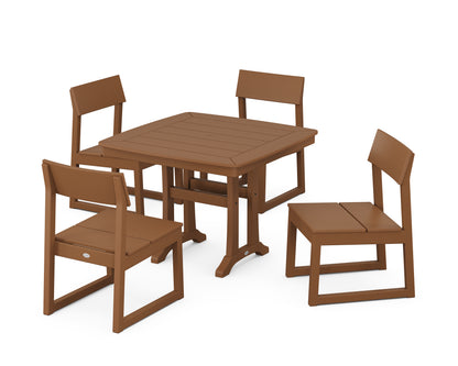 POLYWOOD® EDGE Side Chair 5-Piece Dining Set with Trestle Legs in Teak