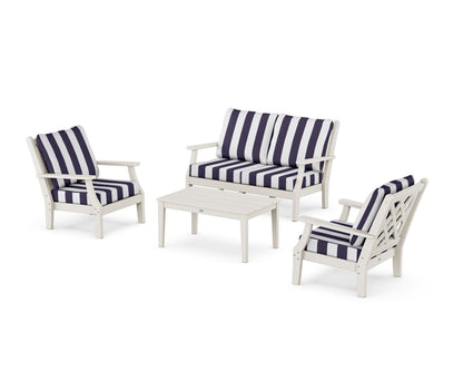 Country Living Wovendale 4-Piece Deep Seating Set with Loveseat in Sand / Cabana Stripe Navy