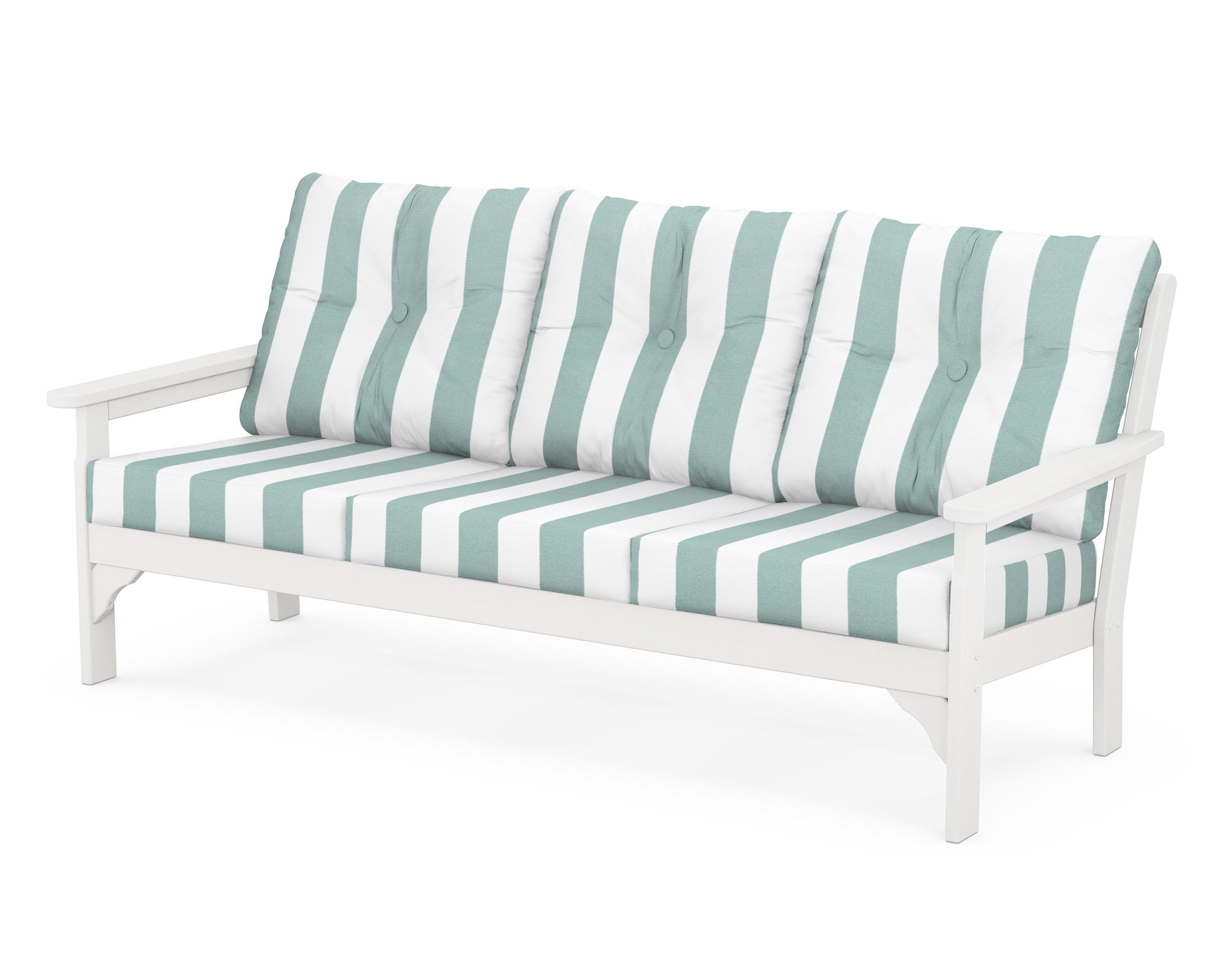 POLYWOOD® Vineyard Deep Seating Sofa in White / Cabana Stripe Glacier Spa