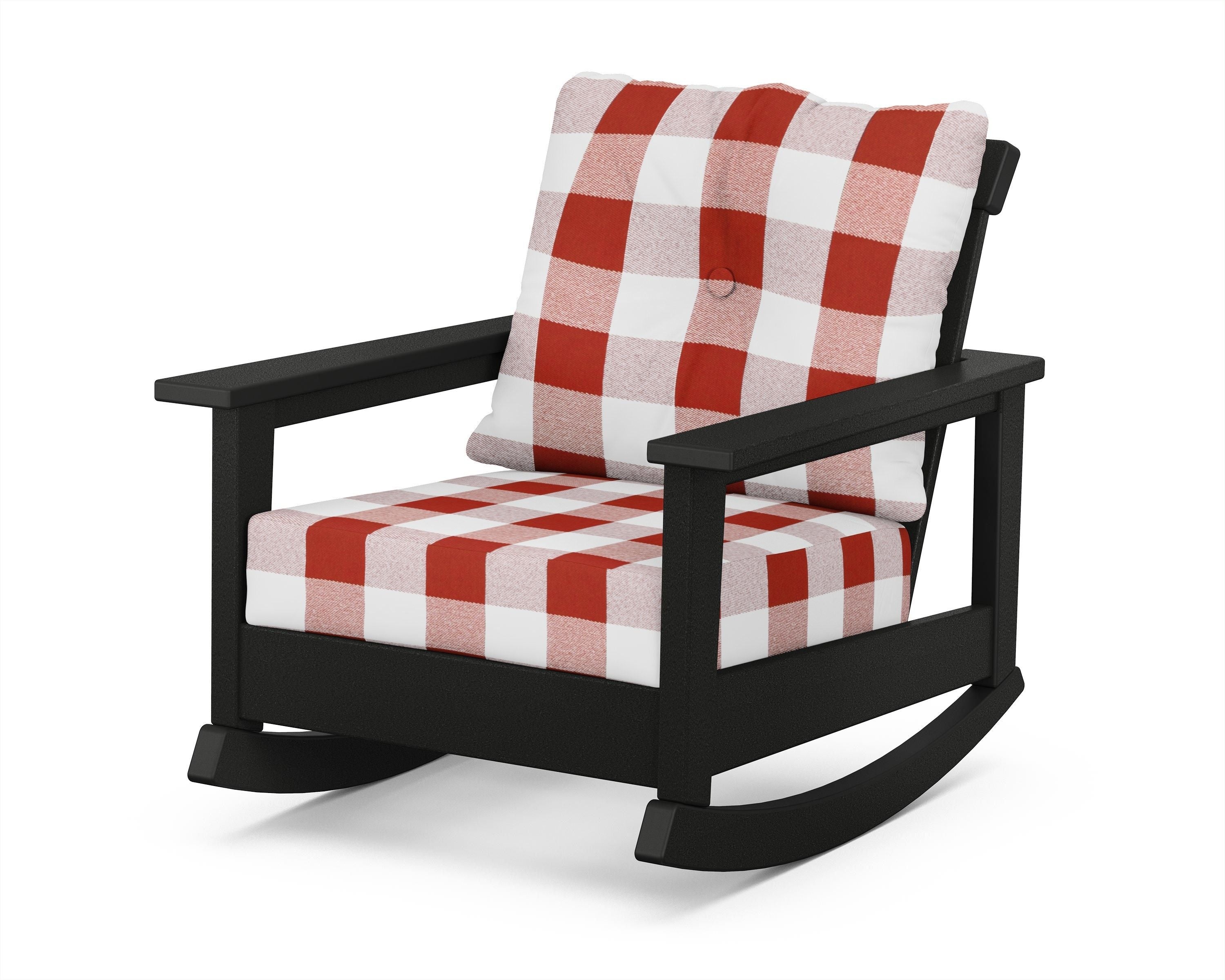 POLYWOOD® Prescott Deep Seating Rocking Chair in Black / Buffalo Plaid Crimson