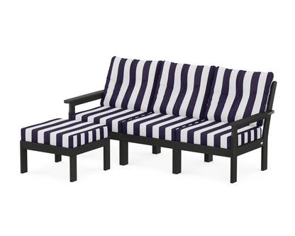 POLYWOOD® Vineyard 4-Piece Sectional with Ottoman in Black / Cabana Stripe Navy