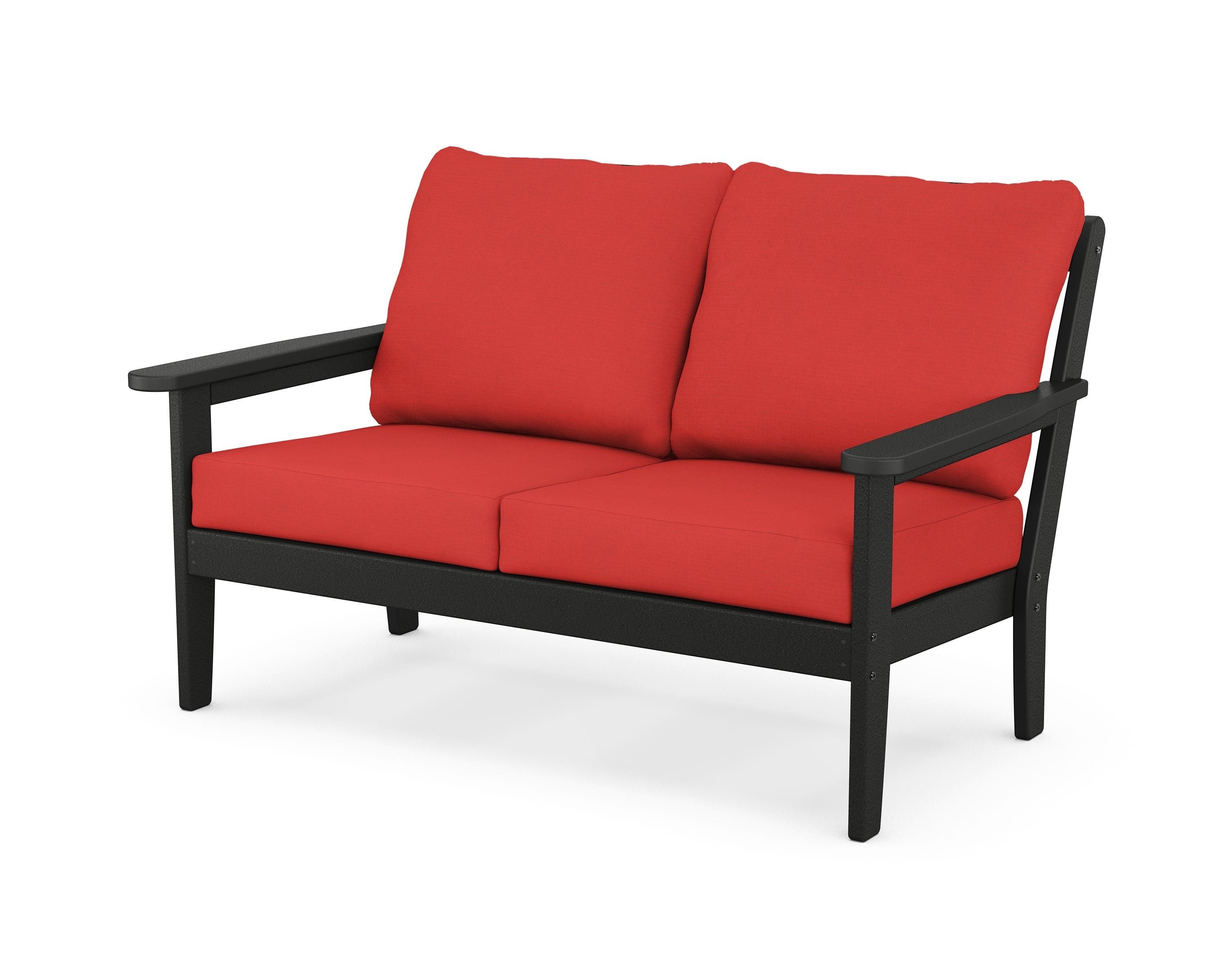Country Living Cottage Deep Seating Loveseat in Black / Crimson Linen