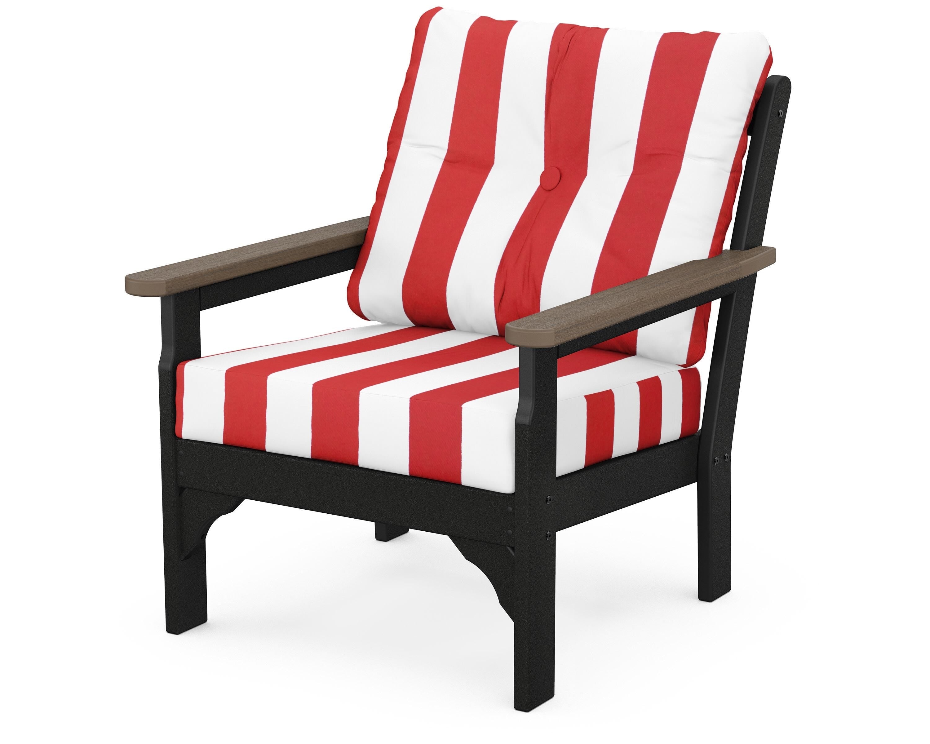 POLYWOOD® Vineyard Deep Seating Chair in Black / Kona / Cabana Stripe Crimson