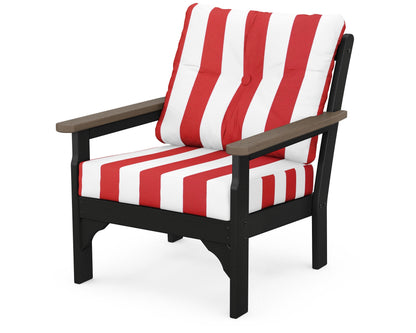 POLYWOOD® Vineyard Deep Seating Chair in Black / Kona / Cabana Stripe Crimson
