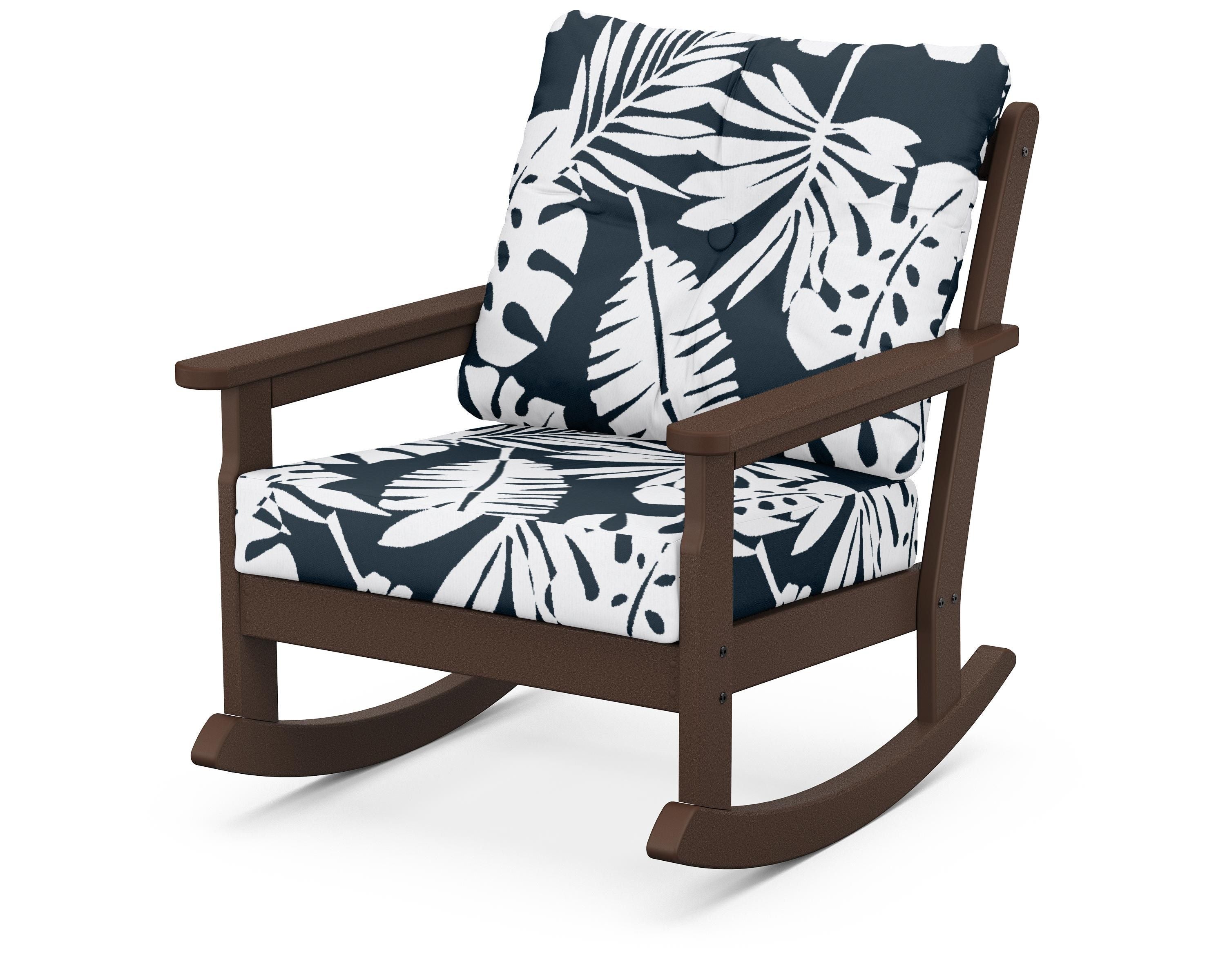 POLYWOOD® Vineyard Deep Seating Rocking Chair in Mahogany / Leaf Marine Indigo