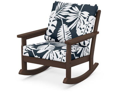 POLYWOOD® Vineyard Deep Seating Rocking Chair in Mahogany / Leaf Marine Indigo