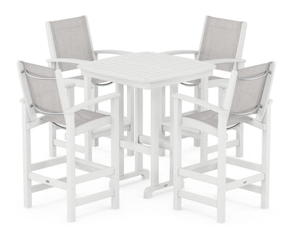 POLYWOOD® Coastal 5-Piece Bar Set in White / Parchment Sling