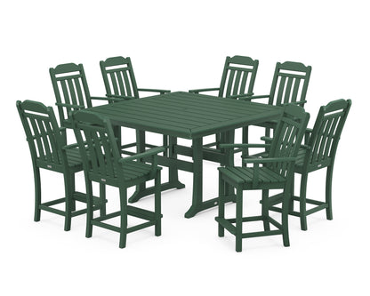Country Living Cottage 9-Piece Square Counter Set with Trestle Legs in Green