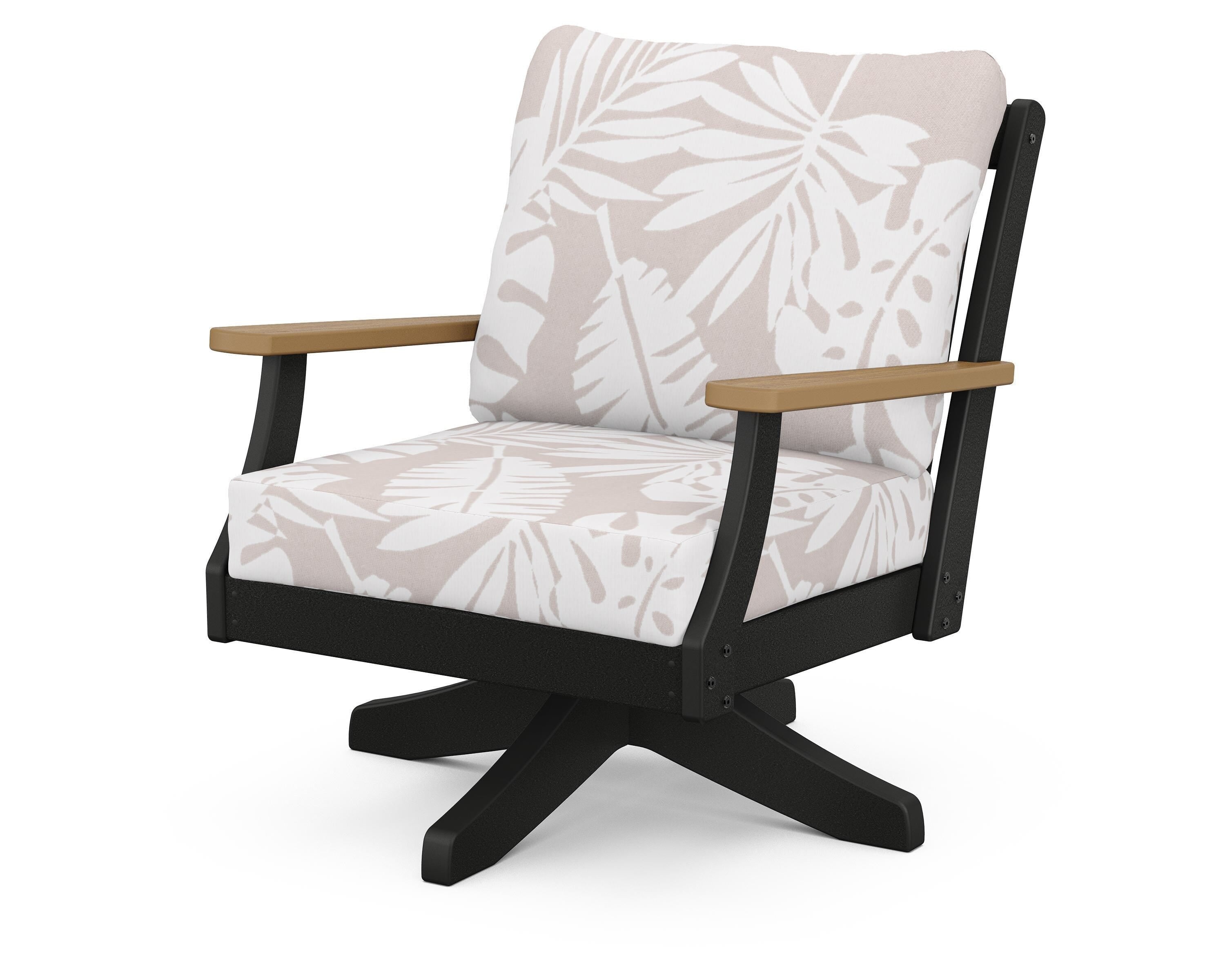 POLYWOOD® Braxton Deep Seating Swivel Chair in Black / Natural / Leaf Dune Burlap