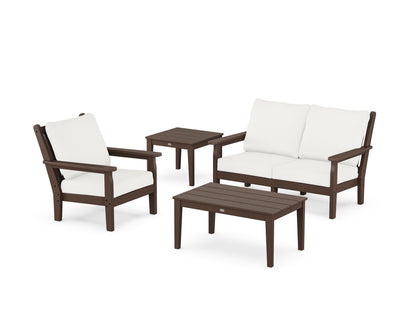 POLYWOOD® Chippendale 4-Piece Deep Seating Set in Mahogany / Natural Linen