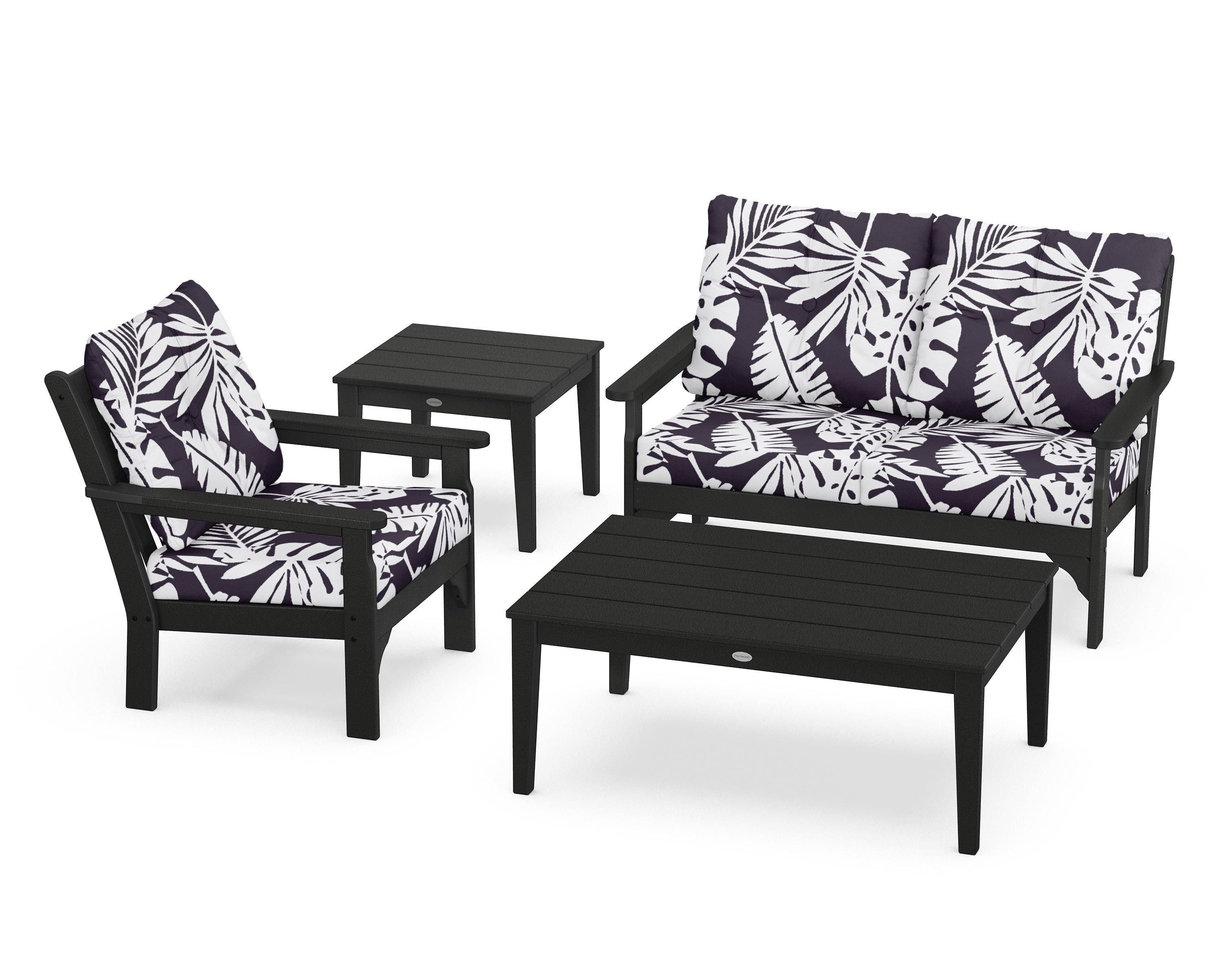 POLYWOOD® Vineyard 4-Piece Deep Seating Set in Black / Leaf Navy