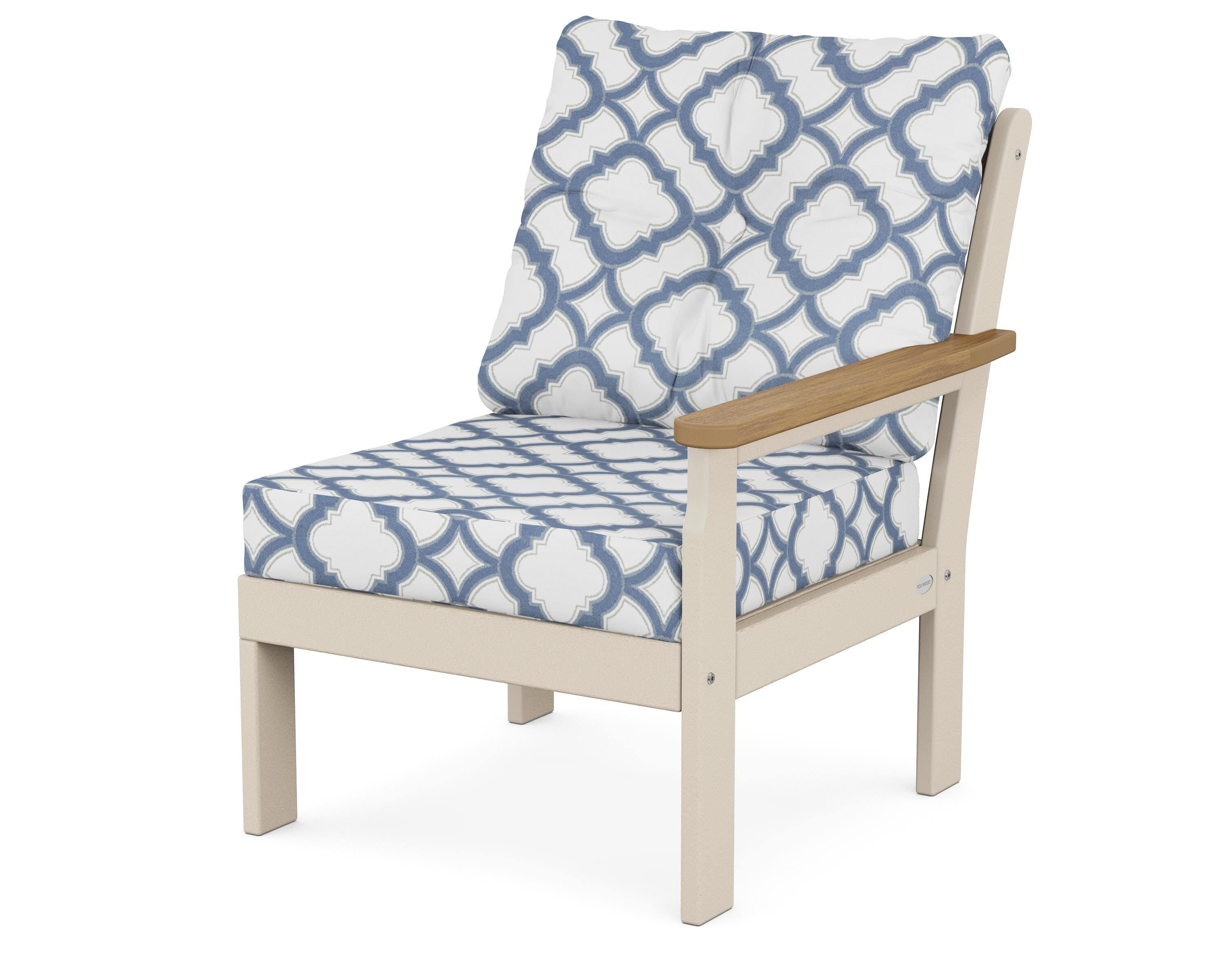 POLYWOOD® Vineyard Modular Right Arm Chair in Sand / Natural / Trellis Sky Blue
