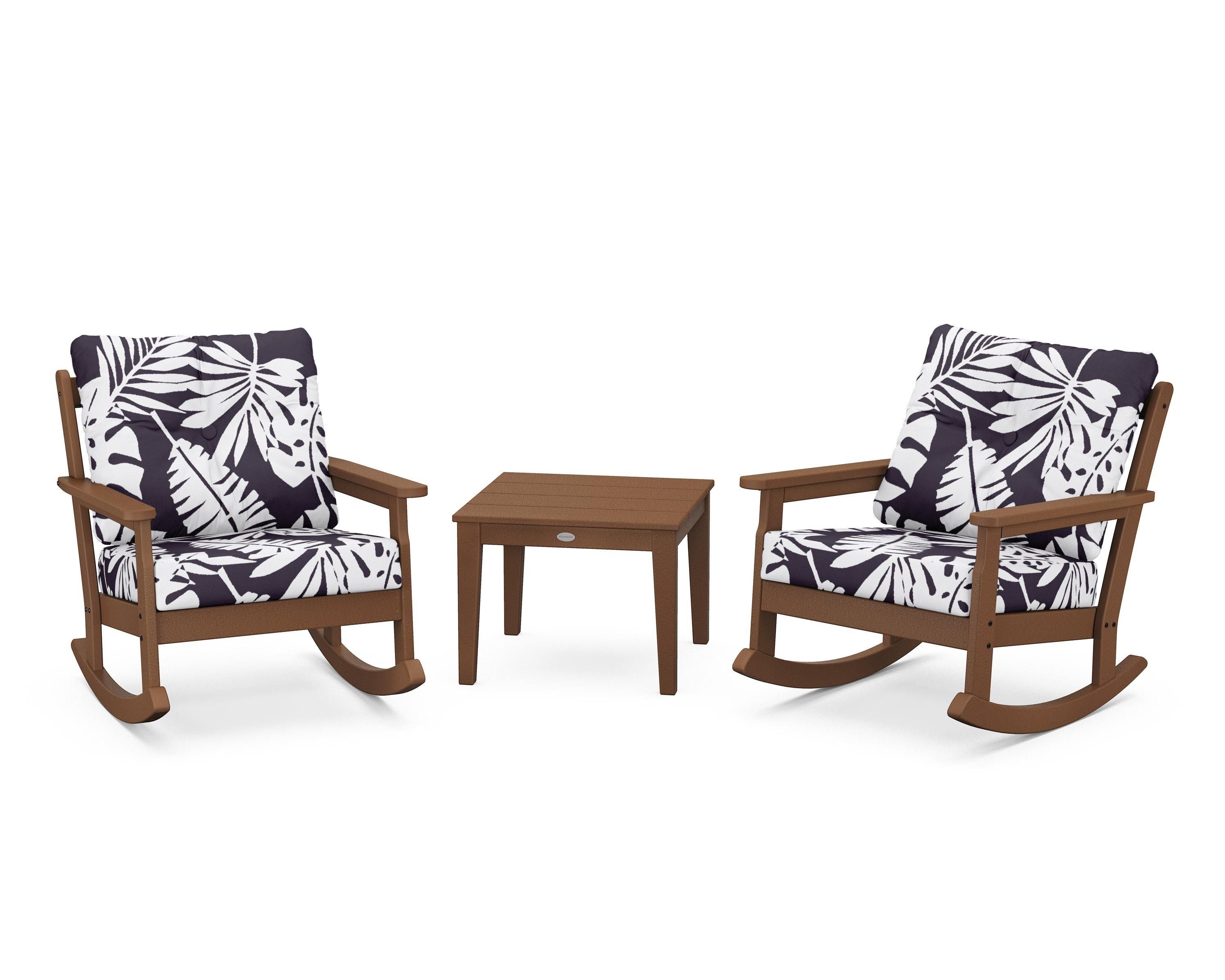 POLYWOOD® Vineyard 3-Piece Deep Seating Rocker Set in Teak / Leaf Navy