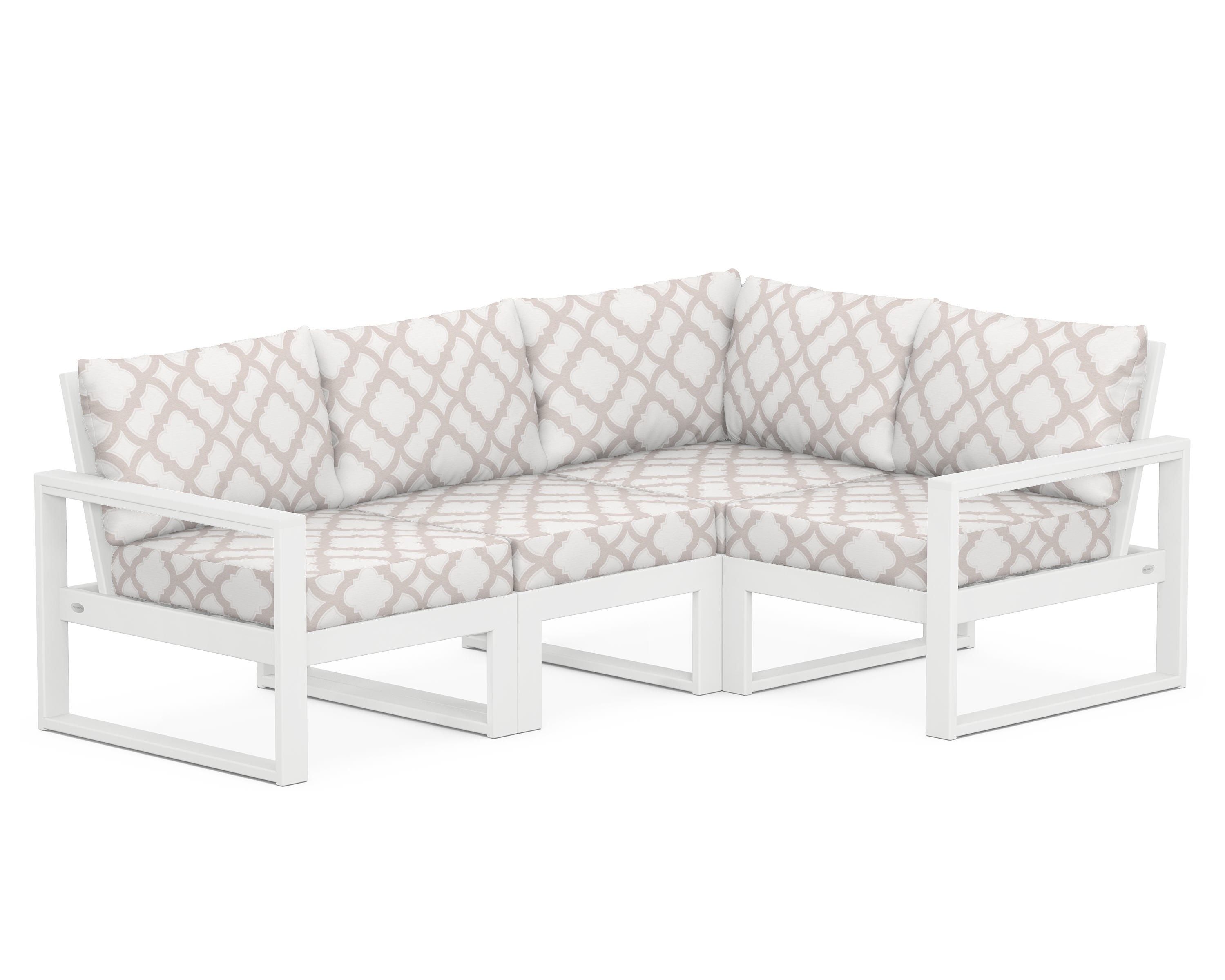 POLYWOOD® EDGE 4-Piece Modular Deep Seating Set in White / Trellis Dune Burlap