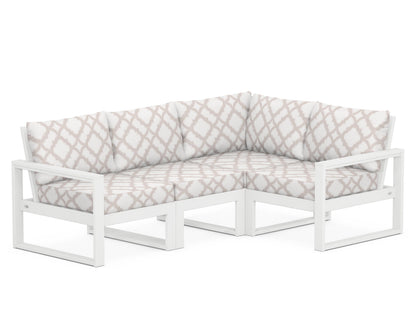 POLYWOOD® EDGE 4-Piece Modular Deep Seating Set in White / Trellis Dune Burlap