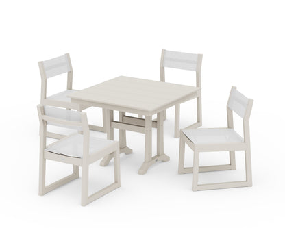 POLYWOOD® EDGE Sling 5-Piece Farmhouse Trestle Side Chair Dining Set in Sand / White Sling